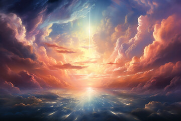 Wall Mural - Divine Abyss: A Reverent Seascape Illustration of Spiritual Enlightenment