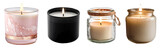 Beautiful wax candles, candles in glass holders isolated on transparent background
