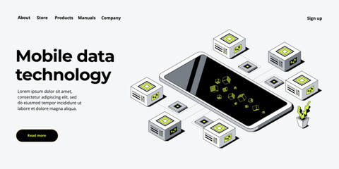 Wall Mural - mobile data processing technology in isometric vector illustration. information storage and analysis