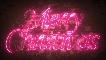 Poster - merry christmas neon magic text alpha. Happy Merry Christmas neon sign. Night party. Neon sign, bright signboard, light banner. merry christmas neon glow text and loop 4k (4096x2304)