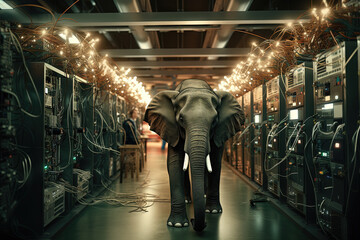 Poster - Elephant in the server room. Concept of the big data and digital fragility.