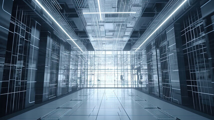 Poster - Interior of white industrial hangar or warehouse. Modern architecture industrial room.