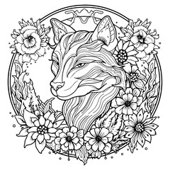 Sticker - fox coloring page, vector illustration