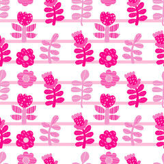Wall Mural - Pink  seamless pattern.  minimalist flowers