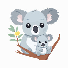 Sticker - Cute cartoon character mother koala and baby icon vector