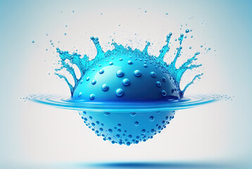 Poster - Water splash of the blue ball with beautiful drops flying away. Liquid motion background.