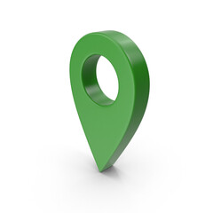 3d rendering Green location symbol of pin. concept of green place for tourist or visitors. Green Destination. Shiny green metal realistic map pointers