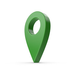Poster - 3d rendering Green location symbol of pin. concept of green place for tourist or visitors. Green Destination. Shiny green metal realistic map pointers