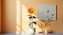  A Sunflower In A Vase Next To A Mirror On A Wall.  Generative Ai