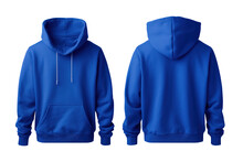 Blank Blue Hoodie In Front And Back View, Mockup, White Background, Generative Ai