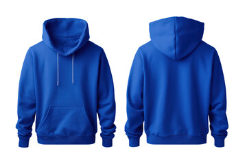 Wall Mural - Blank blue hoodie in front and back view, mockup, white background, generative ai