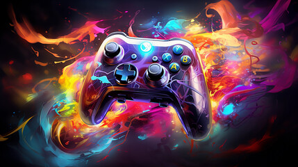 Wall Mural - a console controller morphing into a mythical beast, vibrant colors, cosmic background, mid - transf