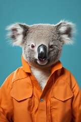 Wall Mural - Portrait of koala in orange prison jumpsuit. AI generative art