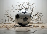Fototapeta Młodzieżowe - Sport soccer ball coming in cracked wall with grunge texture. Created with Generative AI technology.