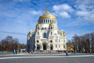 st. nicholas cathedral in the spring day. kronstadt, russia