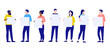 Group of people holding posters - Vector characters with blank empty signs in hands. Flat design vector illustration with white background
