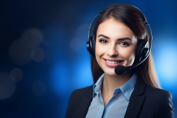 Wall Mural - young woman in the call center smiles contact us