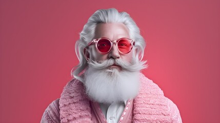 Wall Mural - Santa Claus happy smiling, in pink clothes, trendy Santa Claus, on pink background