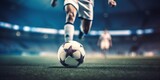 Fototapeta Sport - Soccer Player Runs to Kick the Ball. Ball on the Grass during a match Field of Arena
