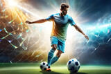 Fototapeta Sport - a soccer player who trains on a soccer field Generative AI