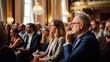© Banana Images - business people attending seminar with colleagues, out of focus, pyramid scheme, crypto business
