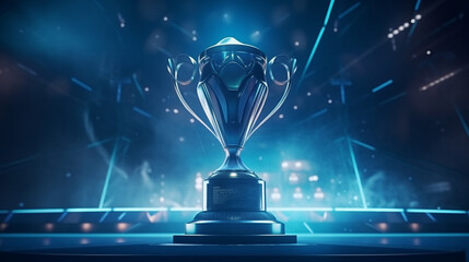 Poster - Smoke trophy on dark blue futuristic background