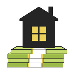 Poster - House on cash flat line concept vector spot illustration. Mortgage for real estate 2D cartoon outline objects on white for web UI design. Editable isolated color hero image