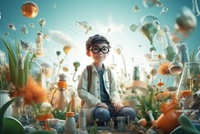 3d Cartoon Science Children Chemical Experiments National Science Day