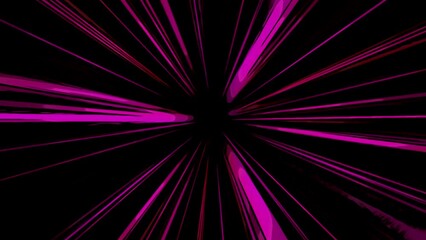 Poster - Animation with glowing lasers on black background. Motion. Colored rays rotate in circle on black background. Cyber rays glow and rotate in dark space
