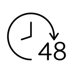 Black round up to 48 hrs work time effect line icon, 2 days fast shipment work arrow flat design vector pictogram, interface elements for app logo web website button ui ux isolated on white background