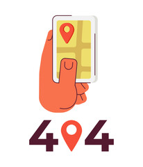 Poster - Gps navigator on smartphone error 404 flash message. Application. Empty state ui design. Page not found popup cartoon image. Vector flat illustration concept on white background