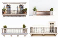 set of balconies isolated on white background.