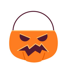Fototapete - Halloween pumpkin basket semi flat colour vector object. Candy bucket. Jack o lantern container. Editable cartoon clip art icon on white background. Simple spot illustration for web graphic design