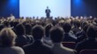 Blurred soft of seminar room for background filled with people attending a speech about business