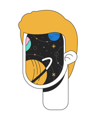 Poster - Surrealism man with cosmic face flat line color isolated conceptual clipart. Surreal consciousness. Editable vector object on white background. Simple outline cartoon spot illustration for web design