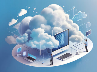 cloud infrastructure, 3d unique cloud computing technology concept futuristic illustration, data sto