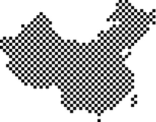 Leinwandbilder - China map country from checkered black and white square grid pattern