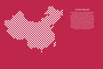 Leinwandbilder - China map country from checkered white square grid pattern on red viva magenta background