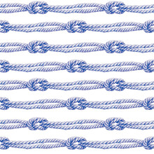 Seamless Pattern Of Rope Cords With Knots. Hand Drawn Illustration. Hand Painted Blue Elements On White Background. For Decor, Stationery, Crafting, Fabric, Wallpaper, Wrapping.