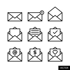Poster - Email, electronic mail vector icon set in line style design for website, app, UI, isolated on white background. Editable stroke. Vector illustration.