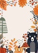 Autumn set, cute woodland animals and elements autumn, a funny wolf, colored trees, autumn leaves, mushrooms. Perfect for web, harvest festival, banner, card and Thanksgiving. Vector.