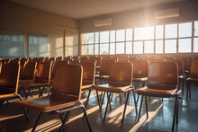 Empty School Or College Classroom With Chairs