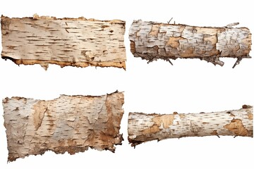 Poster - set of birch bark isolated on white background.