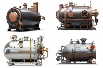 Wall Mural - boiler set isolated on white background.