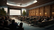 © tiena - People in modern conference hall with a blank big screen. AI generated