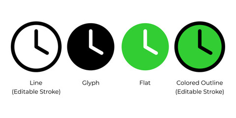 Poster - Clock vector icon set for website design, app, ui, isolated on white background. Vector illustration.