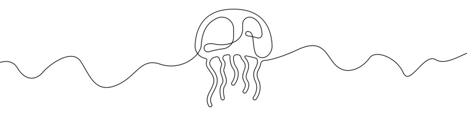 Wall Mural - Jellyfish icon line continuous drawing vector. One line Jellyfish icon vector background. Jellyfish tentacles icon. Continuous outline of a Sea jellyfish icon.
