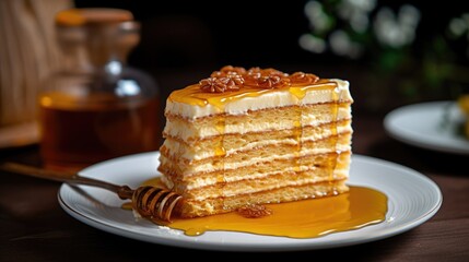 Wall Mural - Close up of a Russian Honey cake in a bakery - food photography