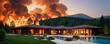 Maison luxueuse devant une forêt en flamme. Generative AI.