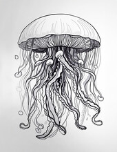 Jellyfish In The Sea Elegant Coloring Book For Kids Or Adults